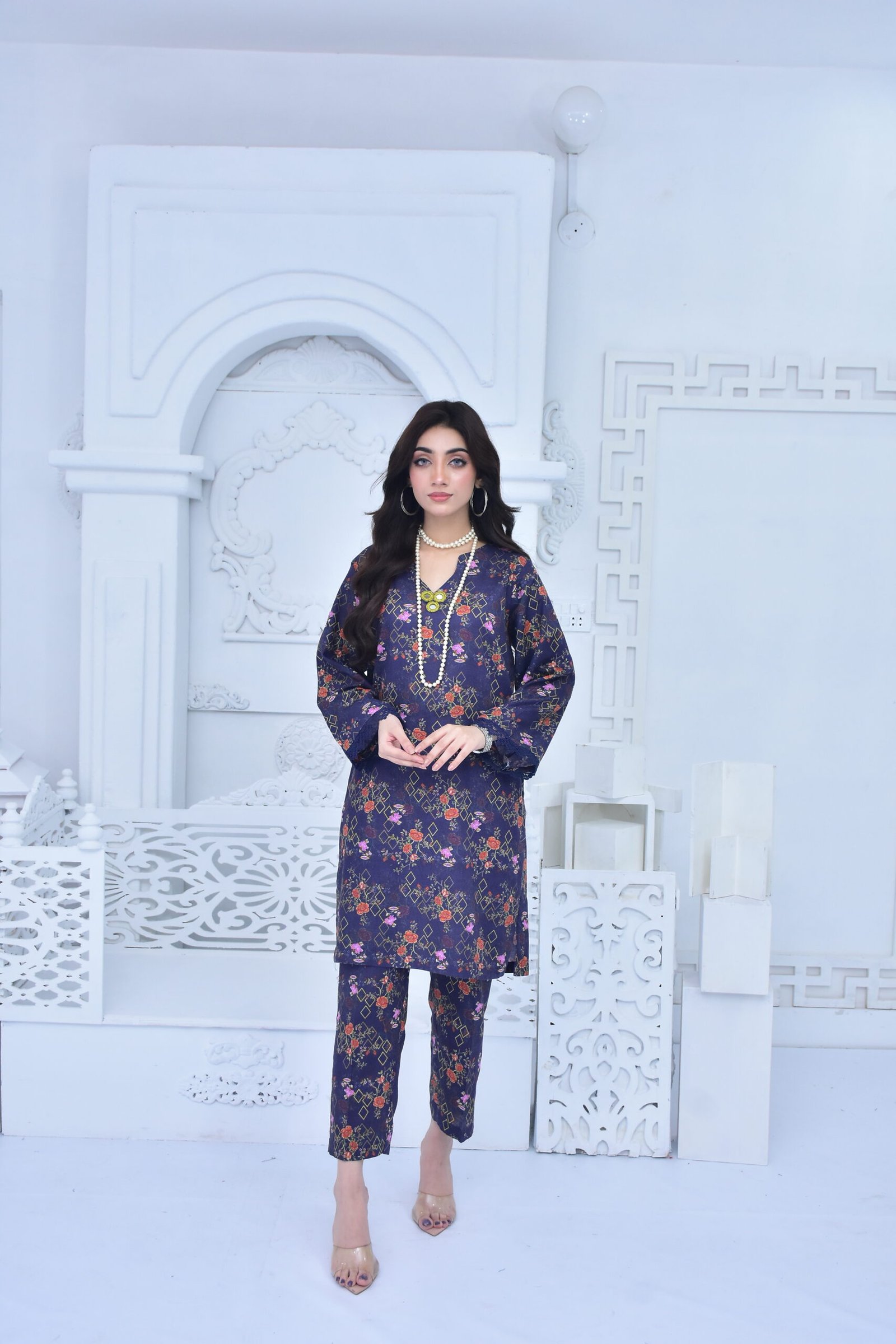 Stitched 2 Piece Printed Khaddar Shirt and Khaddar Pant (NRDS-23-178/S RED)